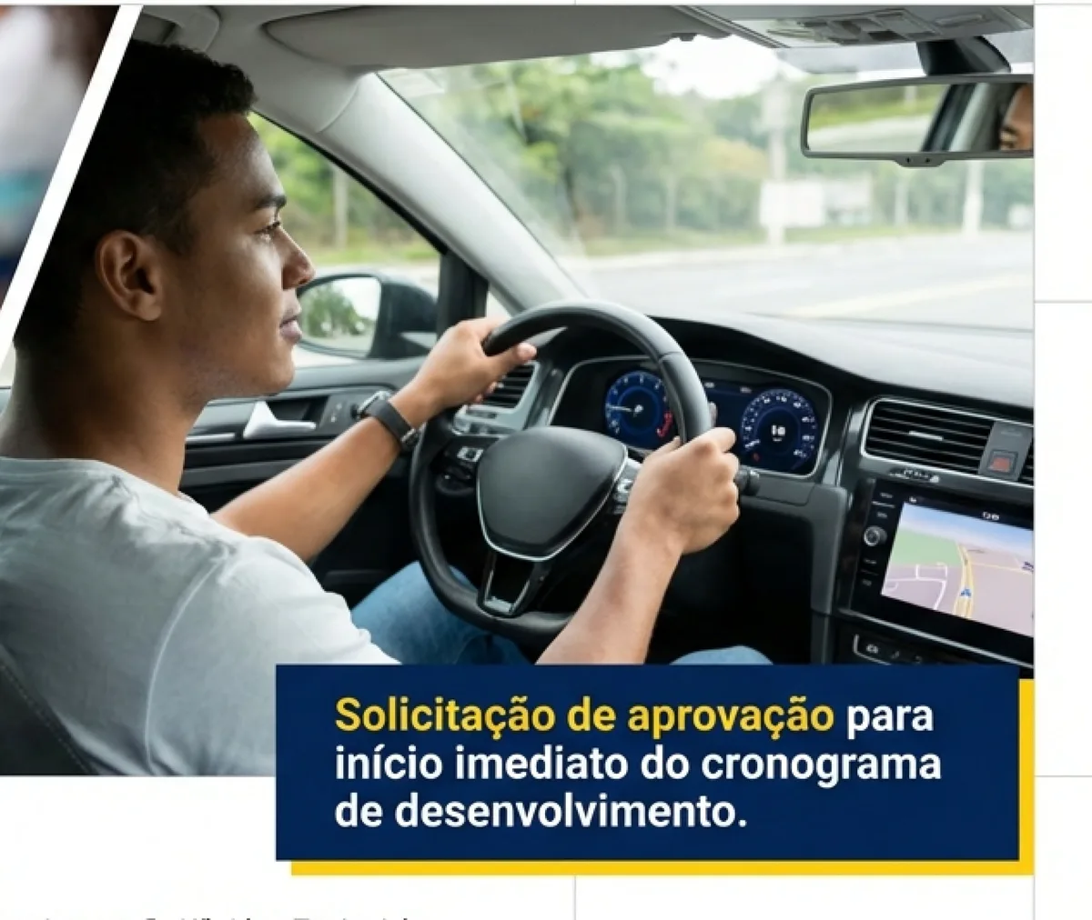 Jovem condutor dirigindo com as duas mãos ao volante, atento à via