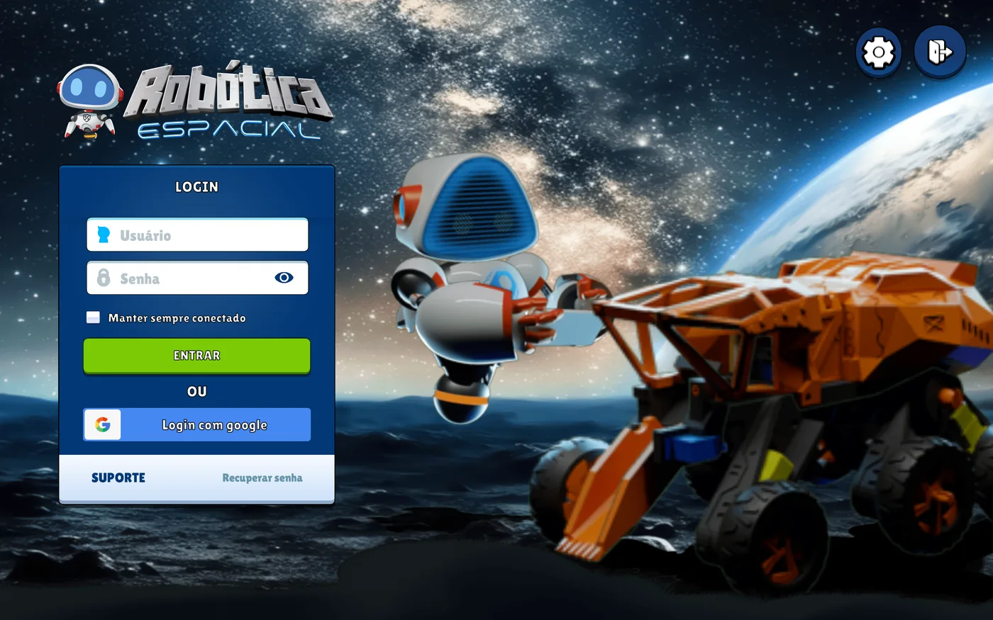 Tela de login da plataforma Robótica Espacial