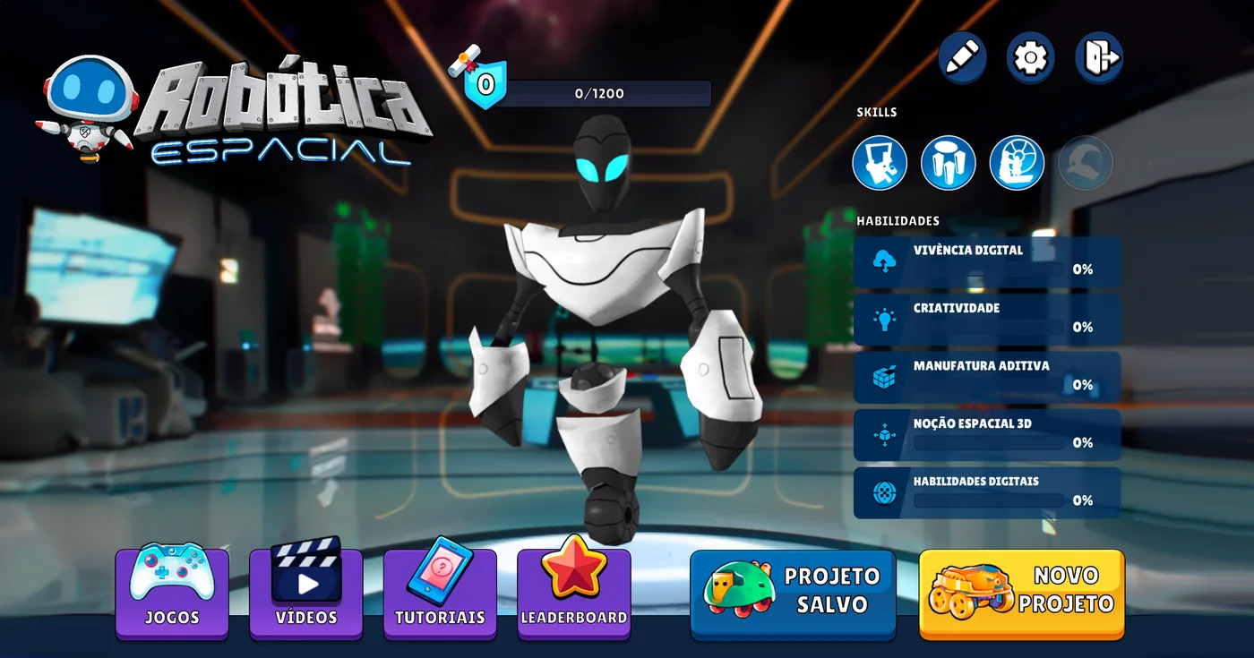 Painel do estudante: avatar, habilidades e progresso em tempo real